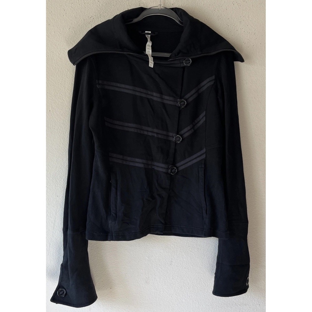 LULULEMON MILITARY ADMIRAL JACKET BLACK Collared WOMEN SIZE 12 Goth Athletic